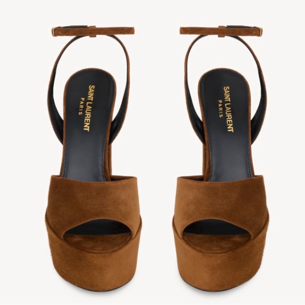 Saint Laurent Jodie Platform Brown Suede Sandals EU 38 US 8